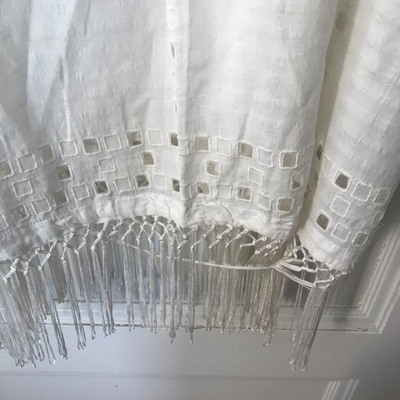 Lucky Brand Ivory Cotton Blend Eyelet Fringed Top - Picture 5 of 8